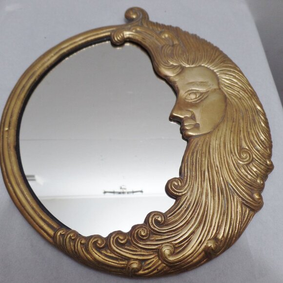Penco Crescent Man in The Moon Wall Mirrorl Brass - Picture 5 of 10